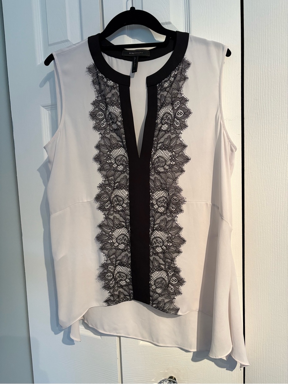 Cynthia Steffe White Sleeveless Blouse with Black Lace Front Panel
